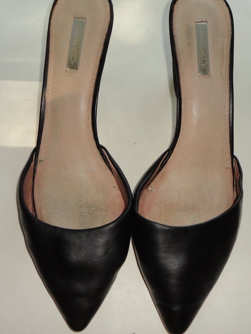 Louise et Cie Altered Esperance Black Leather Pointed Toe Slides Mule Heels 12 W
